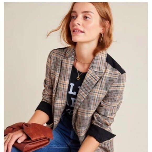 ANTHROPOLOGIE ELLA MOSS Poirot Plaid Blazer Menswear sz M NWT - Picture 1 of 7
